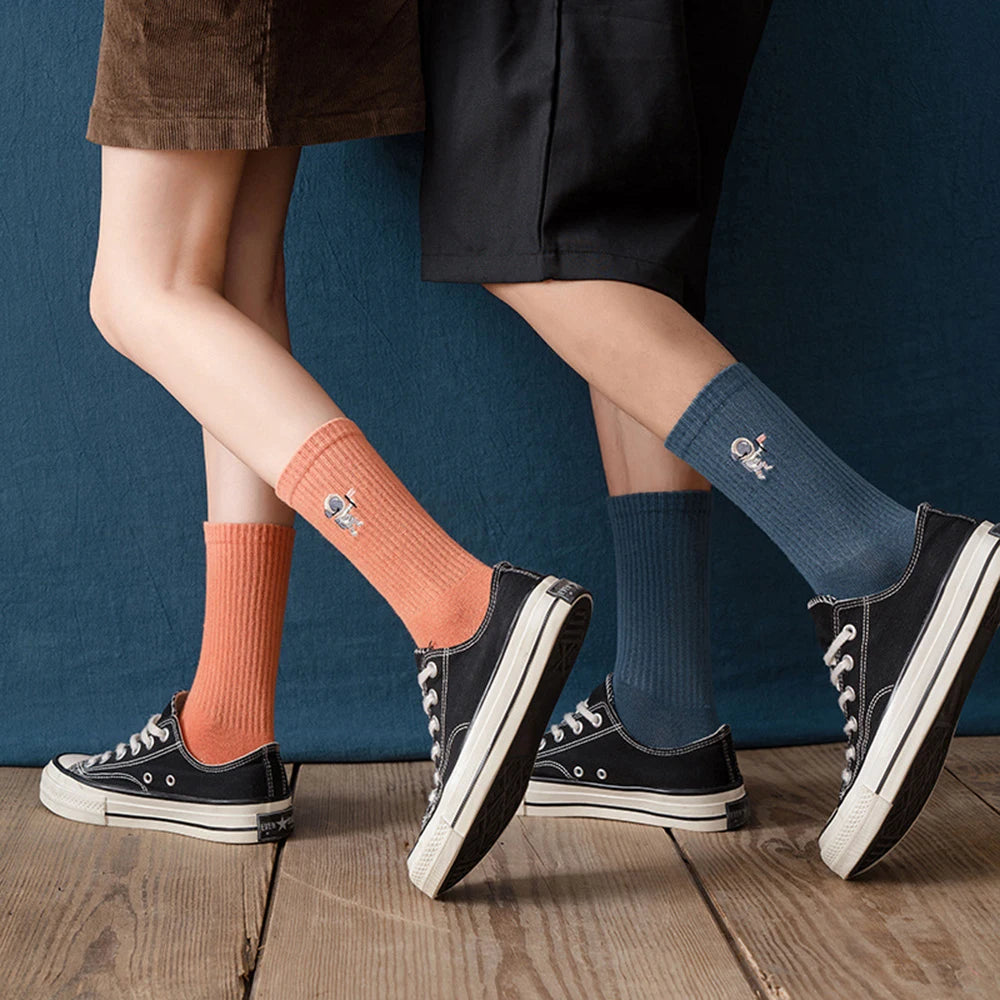 Embroidered Astronaut Couple Crew Socks