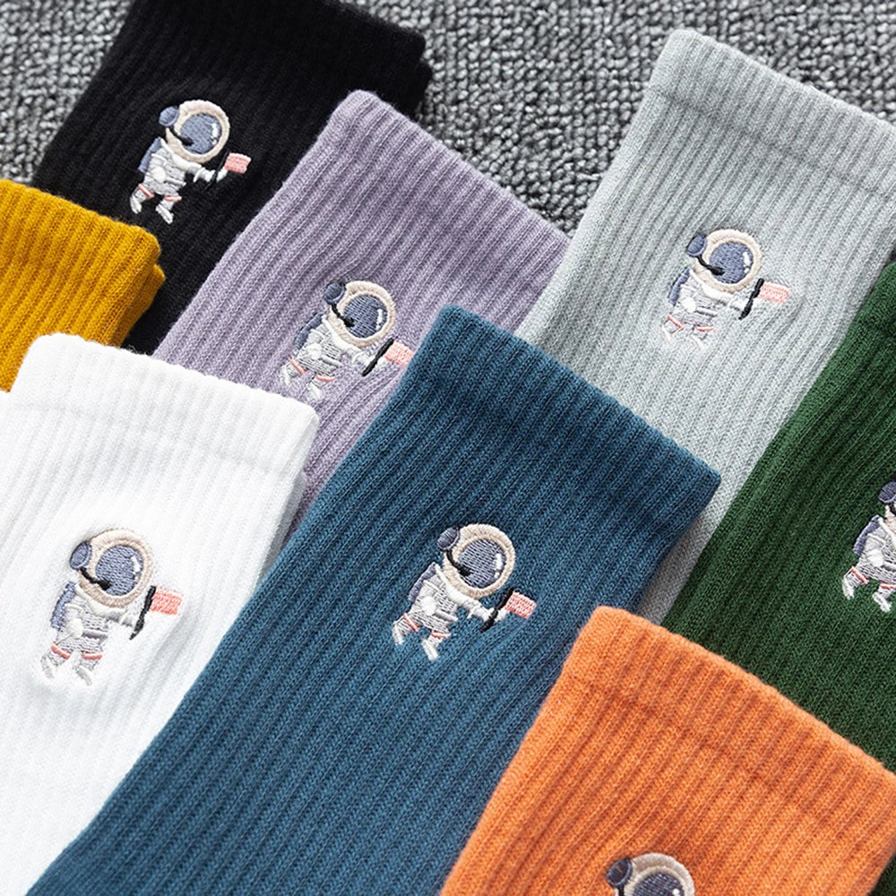 Embroidered Astronaut Couple Crew Socks