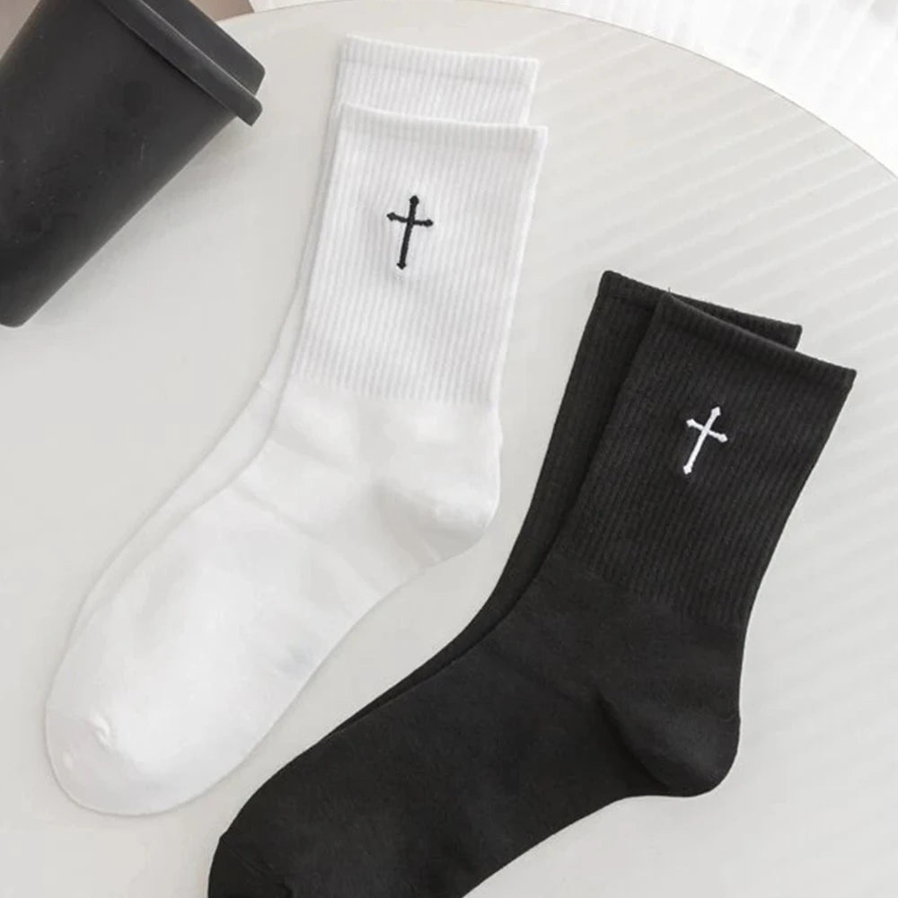 Classic Black & White Cross Socks