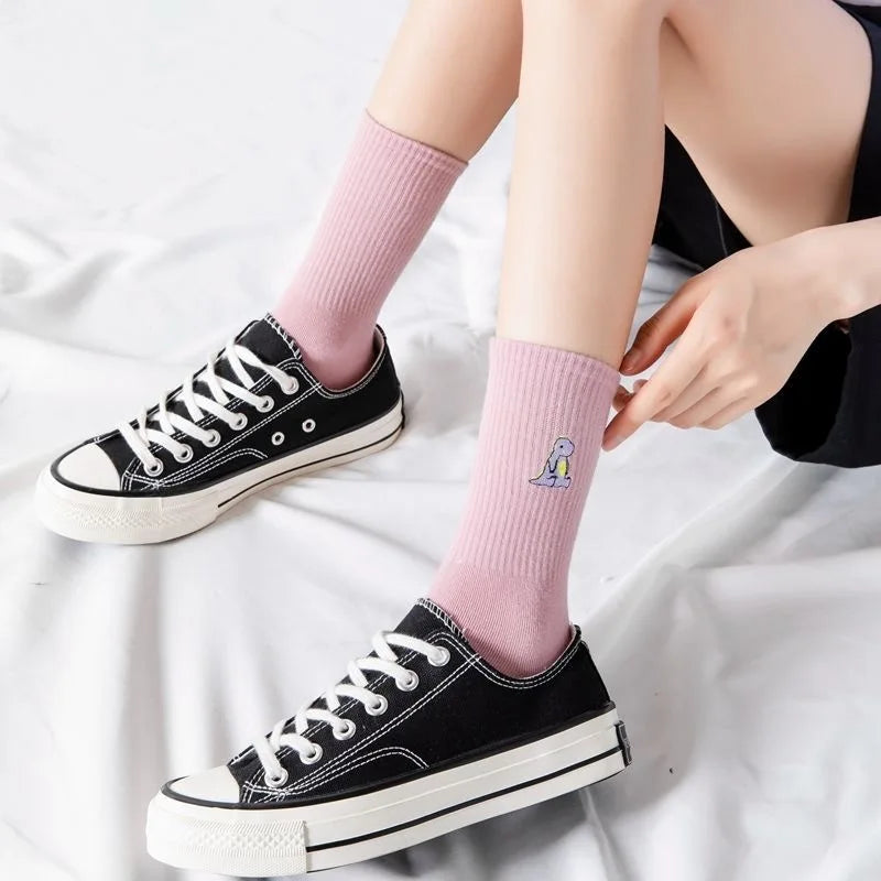 Embroidery Dinosaur Crew Socks