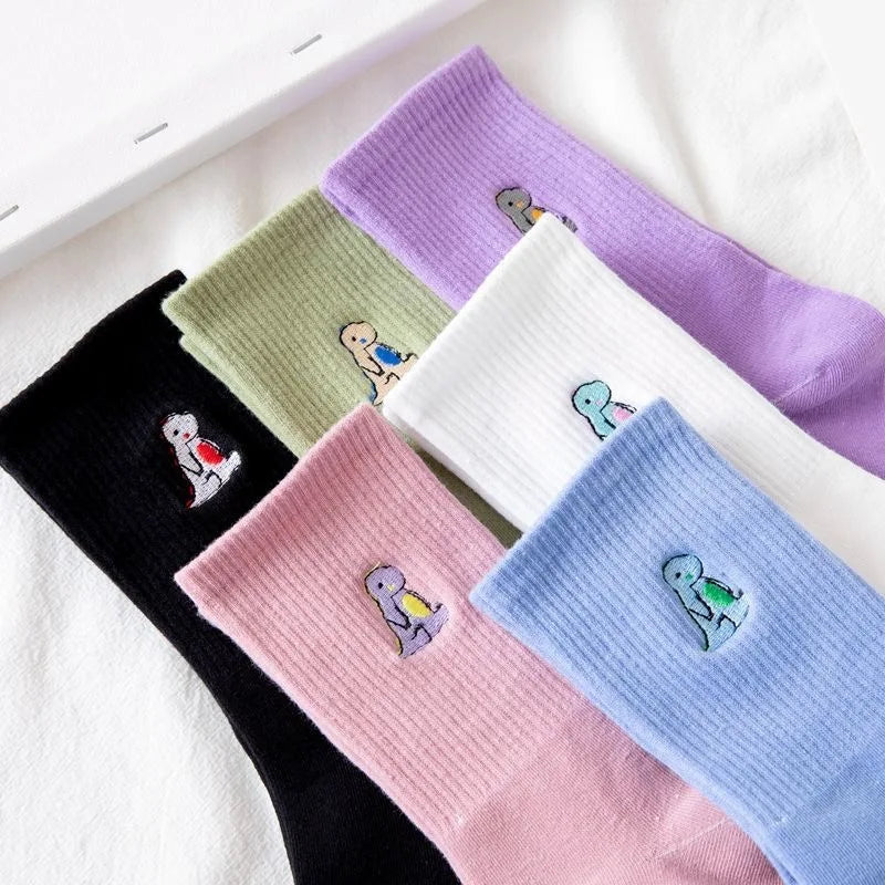 Embroidery Dinosaur Crew Socks