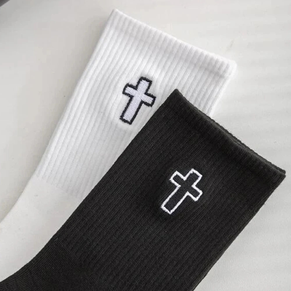 Classic Black & White Cross Socks